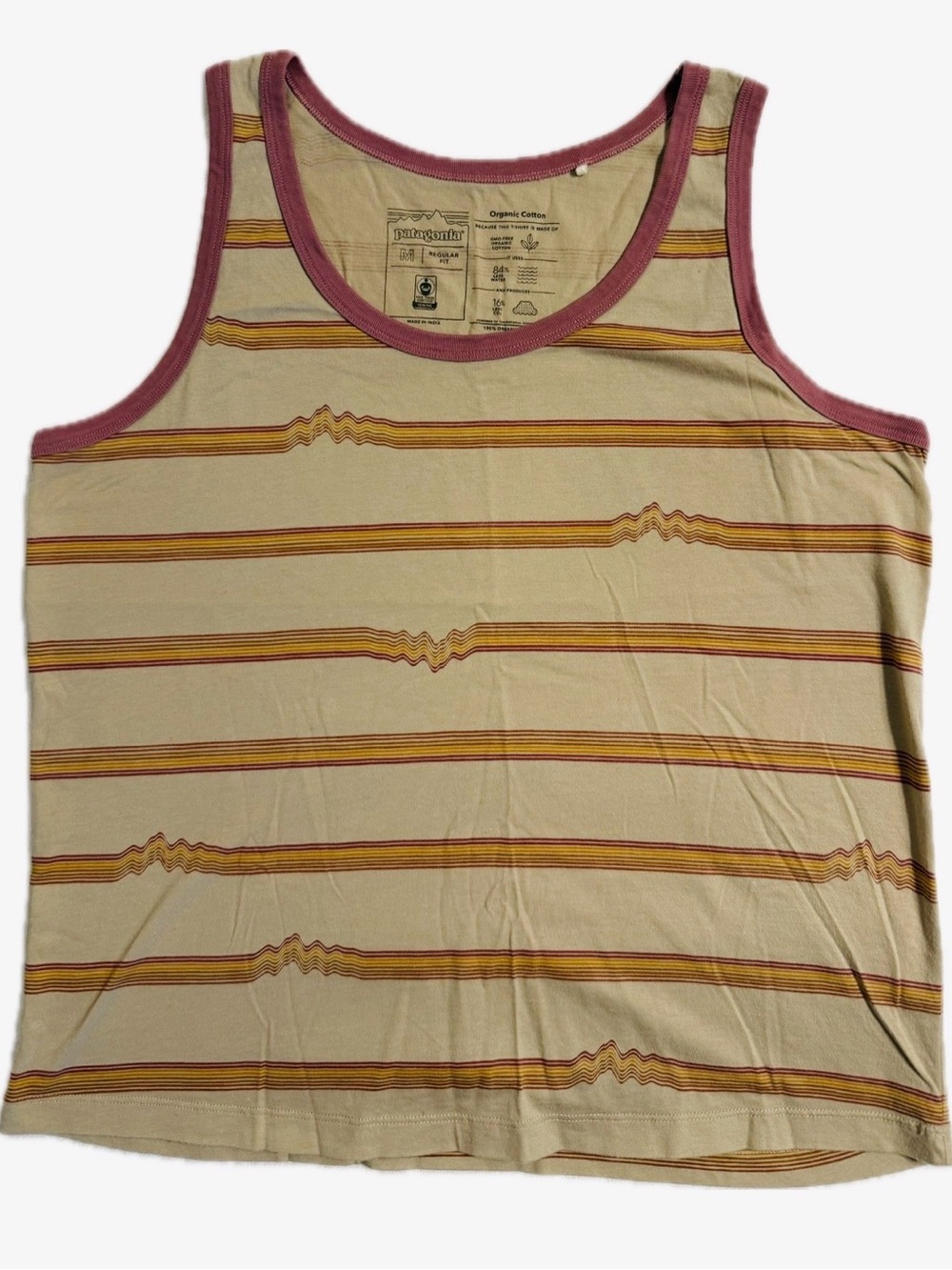 Patagonia Women’s Ridge Rise Repeat Tank Organic Medium Tan Orange Pink stripes